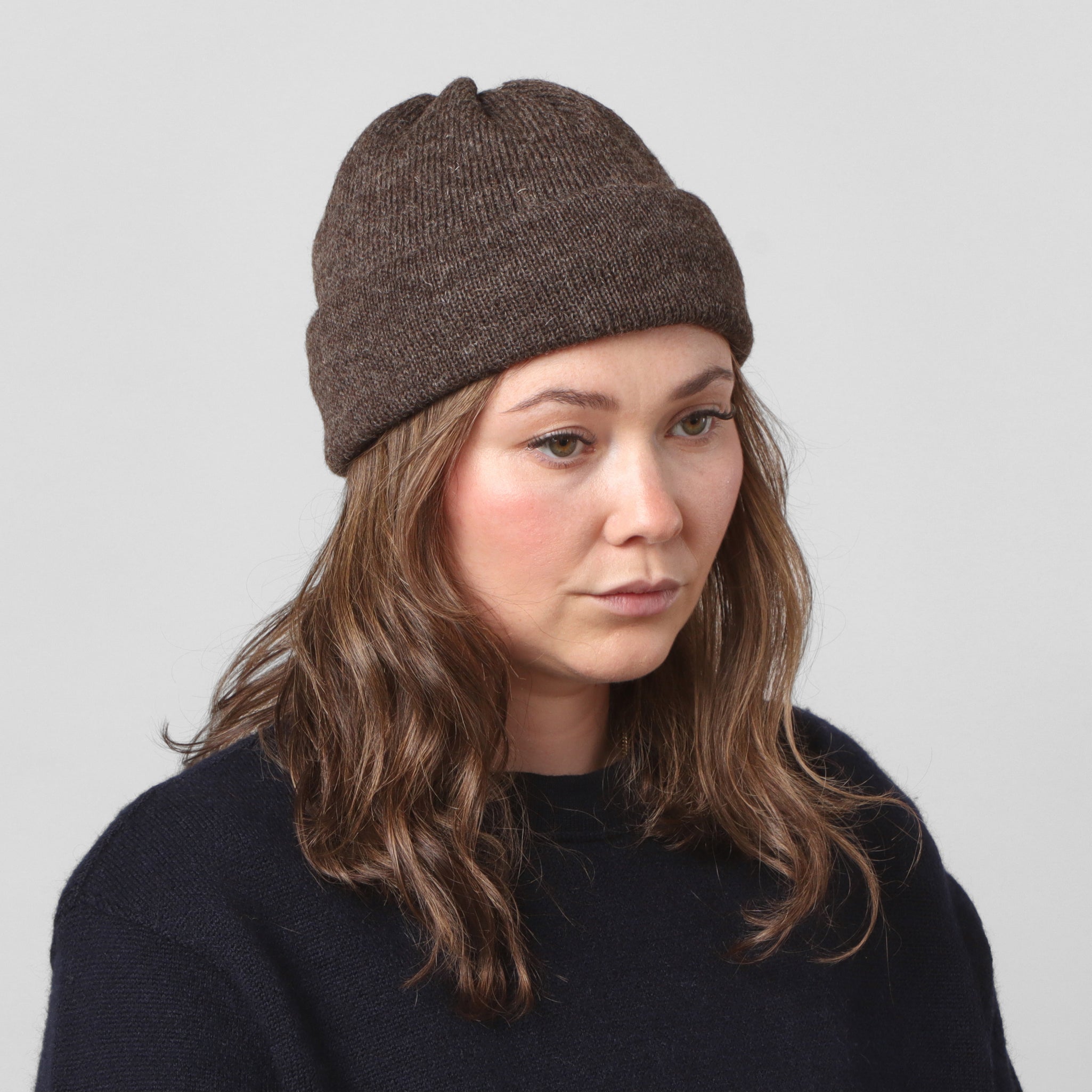 Wool 7G Tubular Hat - Brown