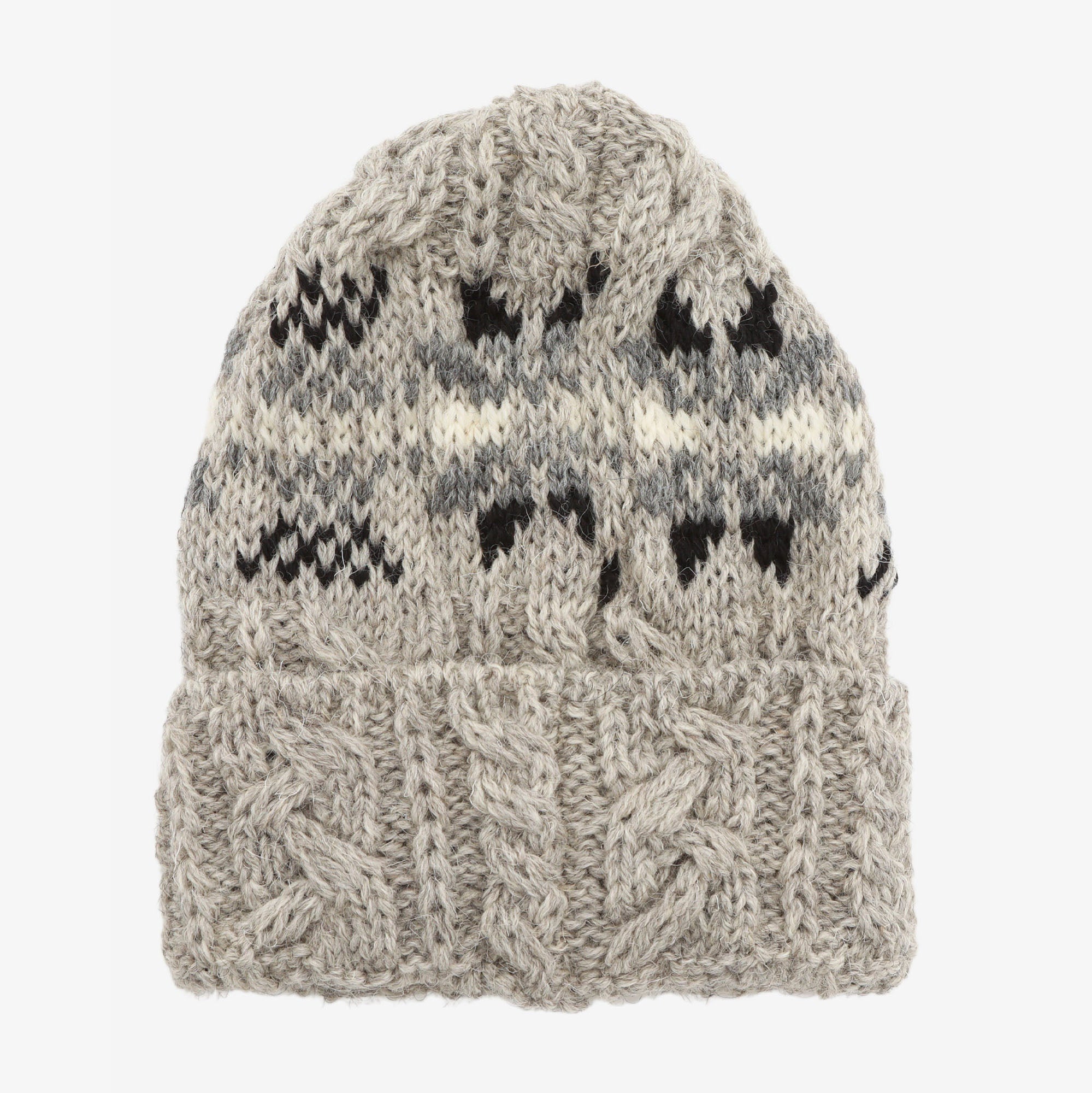Cable Knit Snowflake Hat - Beige