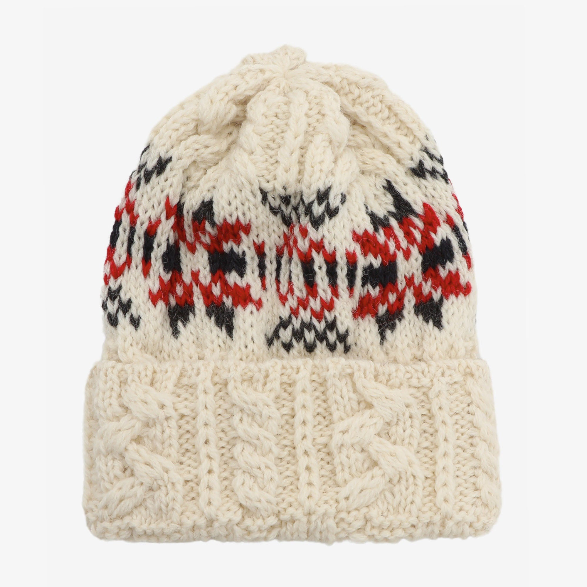Cable Knit Snowflake Hat - Ecru
