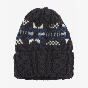 Cable Knit Snowflake Hat - Navy