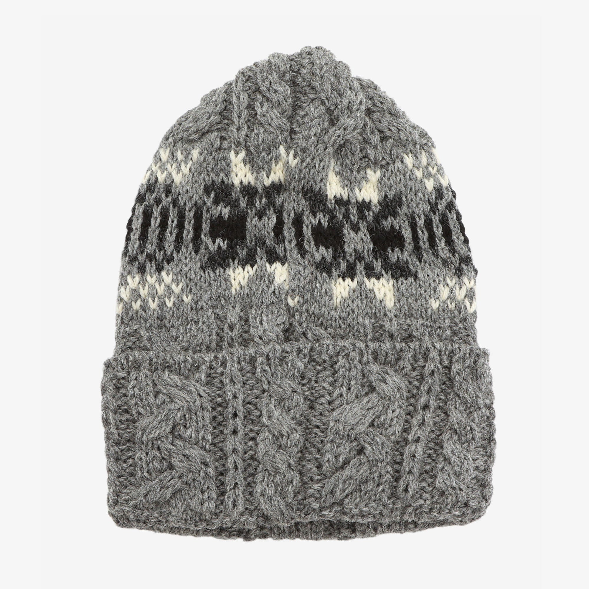 Cable Knit Snowflake Hat - Grey